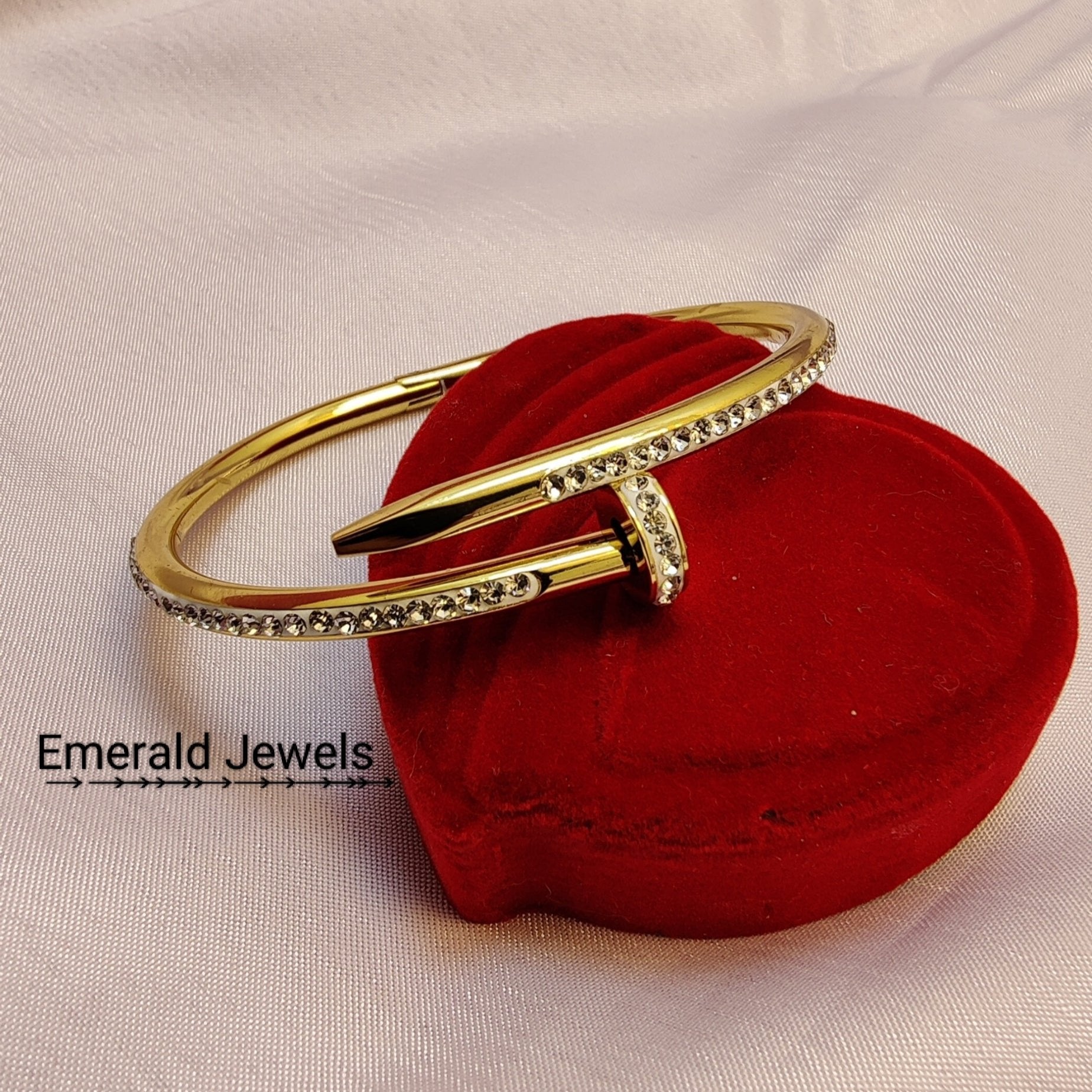 Cartier Stone-Embedded Gold-Plated Nail Bracelet (K3)  EMERALD ...