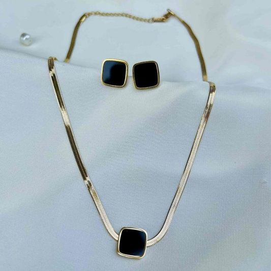 Set Square Design Stainless Steel Snake Chain Necklace -earing