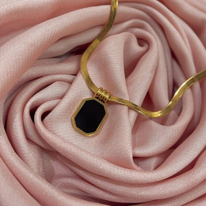Luxury Rectangle Pendant Gold Snake Chain (N8)