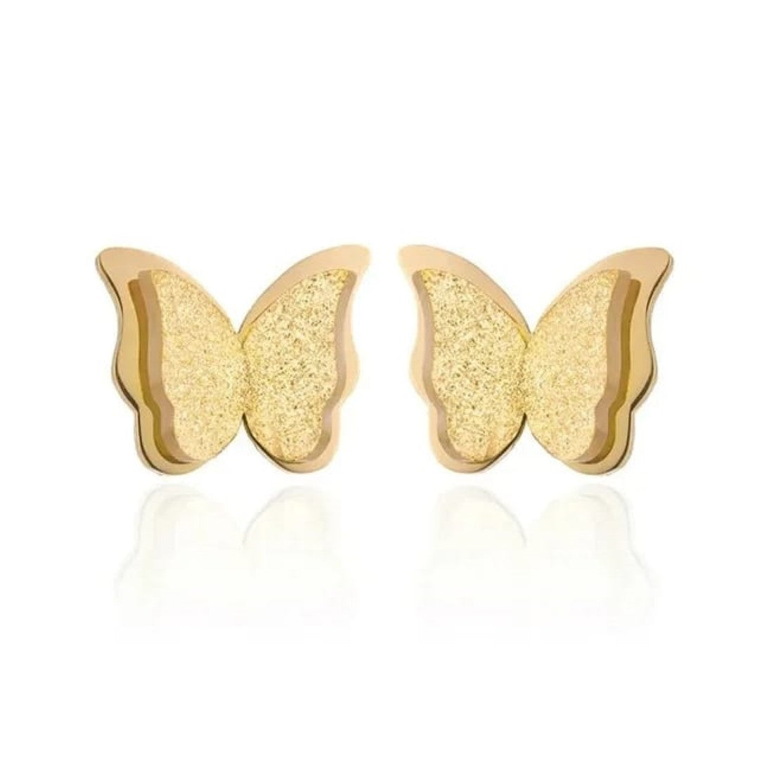 Gold Plated Double Layers Shining  Butterfly Stud Earing