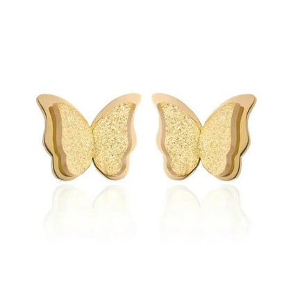 Gold Plated Double Layers Shining  Butterfly Stud Earing