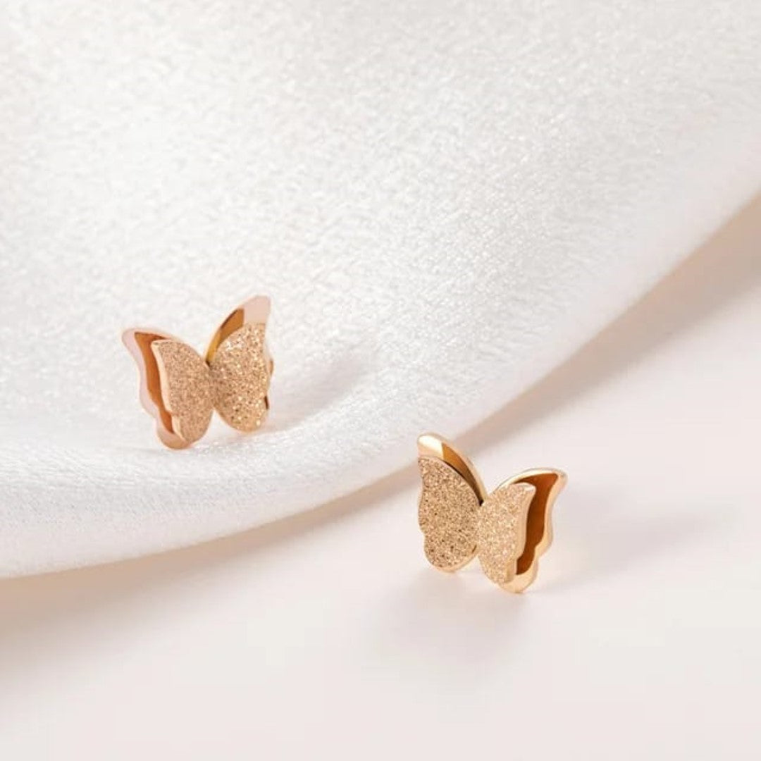 Gold Plated Double Layers Shining  Butterfly Stud Earing