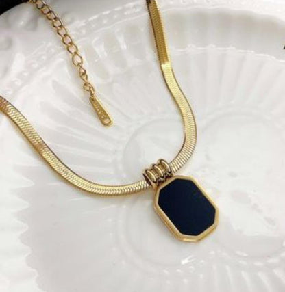 Luxury Rectangle Pendant Gold Snake Chain (N8)