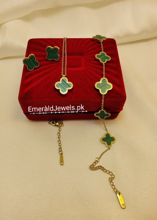 Set Leaf Clover -Flower Bracelet & Earing  (S7)