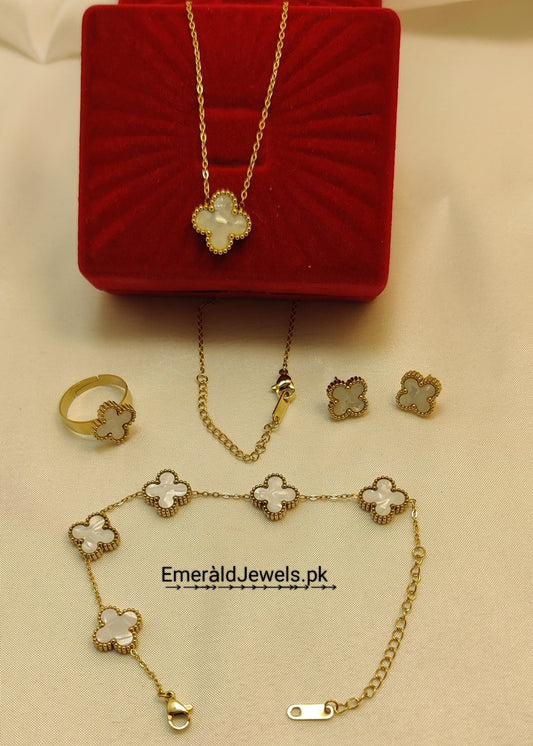 Gold chain With  Flower Shape Pendant and earing  (S6)
