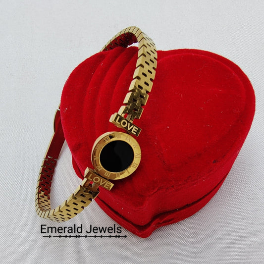 Black Acrylic Stainless Steel Couple Bracelet Carved Roman Numerals  (K2)