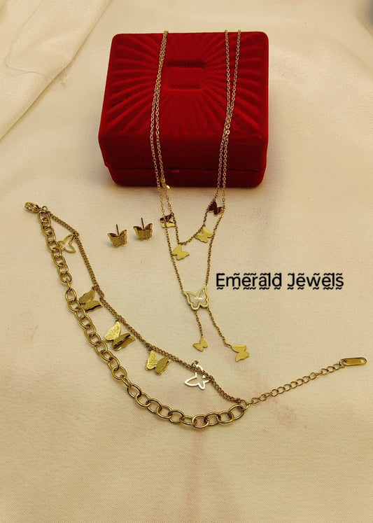Set Butterfly Necklace Earing and Bracelet (S13)