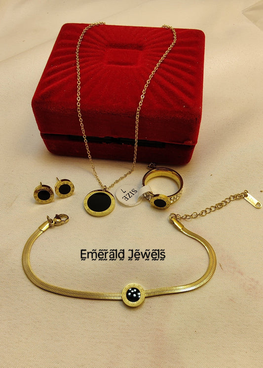 Set Roman Black Necklace Earing Bracelet Ring