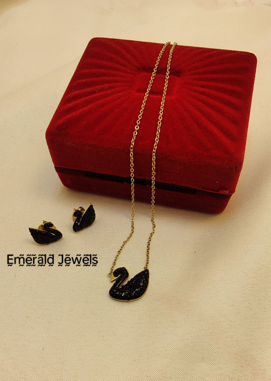 Set Black Duck Necklace Earing  (S12)
