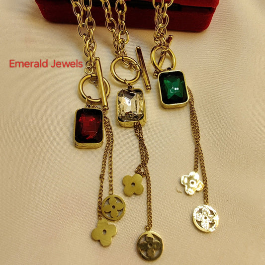 Rectangle Big Stone Necklace With Chain (P20)