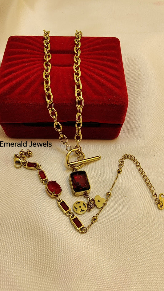 Stylish Stone Necklace And Bracelet Set