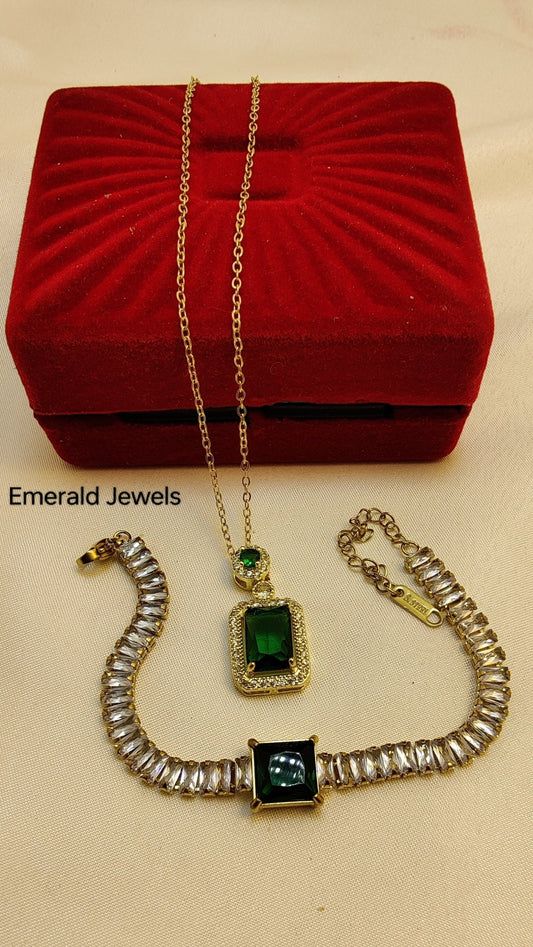 Green Stone Necklace And Bracelet