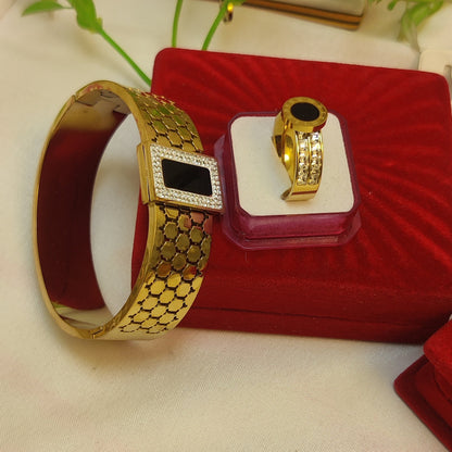 Black Bracelet with Beautiful Ring