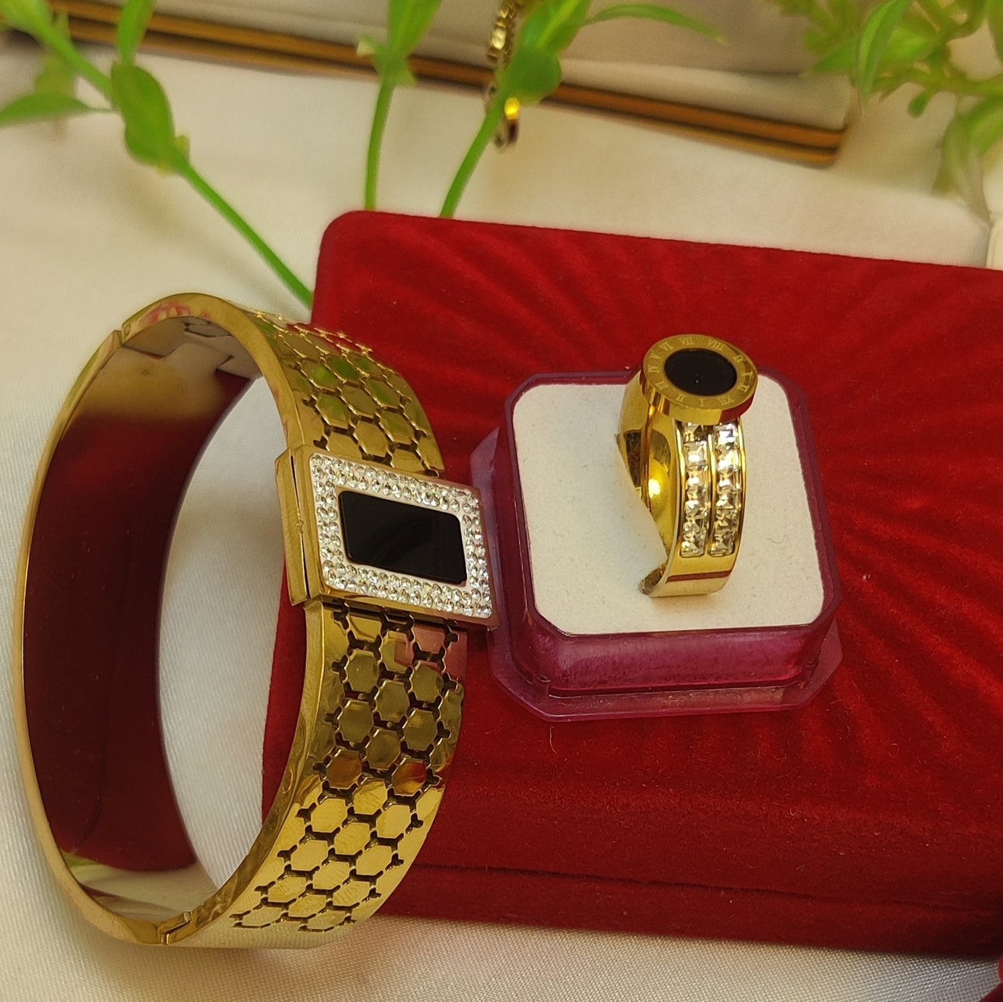 Black Bracelet with Beautiful Ring