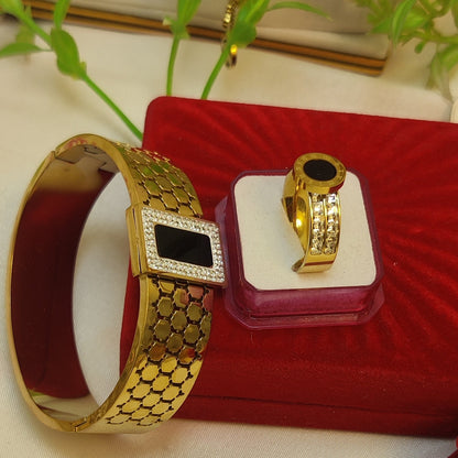 Black Bracelet with Beautiful Ring